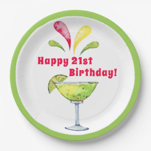 Festive Watercolor Margarita Birthday Paper Plate