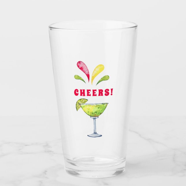 Festive Watercolor Margarita | Cheers  Glass (Front)