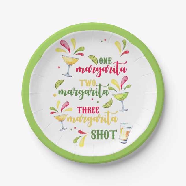 Festive Watercolor Margarita Paper Plate (Front)