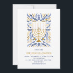 Festive Watercolor Menorah Floral Hanukkah PARTY Invitation<br><div class="desc">Invite family and friends to share the Joy and Lights of Hanukkah with these elegant party invitation. The design features a menorah with candles adorned with botanical wheat foliage in classic Jewish colour light blue, navy blue and gold. Add your Hanukkah celebration details beneath. Card reverse in matching solid light...</div>
