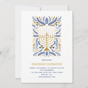 Festive Watercolor Menorah Floral Hanukkah PARTY Invitation