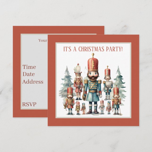 Festive watercolor nutcracker party  invitation (Front/Back)