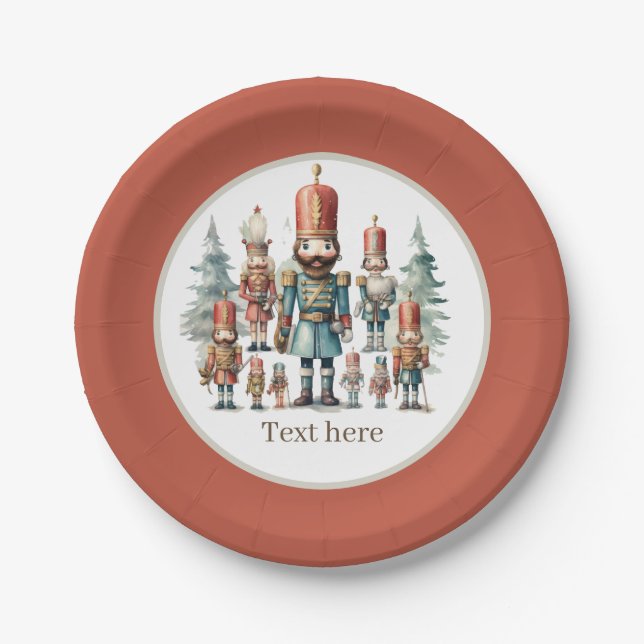 Festive watercolor nutcracker party  paper plate (Front)