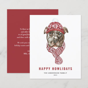 Festive Watercolor Pitbull Happy Howlidays
