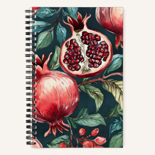 Festive Watercolor Pomegranate Fruit and Leaves Notebook