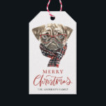 Festive Watercolor Pug Merry Christmas Gift Tags<br><div class="desc">Happy Howlidays! Celebrate the holiday season with these holiday dog theme gift tags. It features a watercolor pug wearing glasses and a plaid scarf. Personalise by adding names. These dog gift tags will be perfect for party favours and gifts.</div>