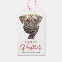 Festive Watercolor Pug Merry Christmas