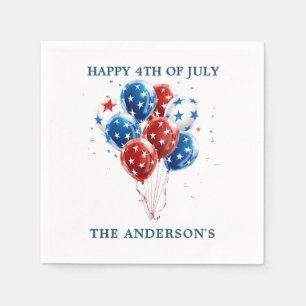 Festive watercolor red blue balloons USA flag Napkin