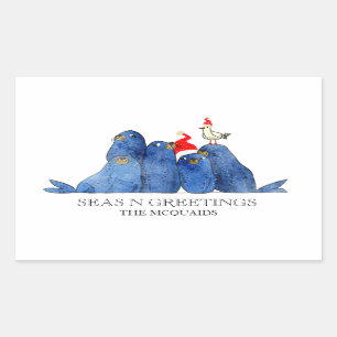 Festive Watercolor Sea Lions Santas Hat Sticker