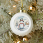 Festive watercolor snowman add name  ceramic ball christmas ornament<br><div class="desc">Festive watercolor snowman add name Ceramic Ball Christmas Ornament</div>