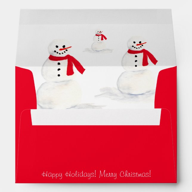 Festive Watercolor Snowmen Cute Christmas Holiday Envelope (Back (Bottom))