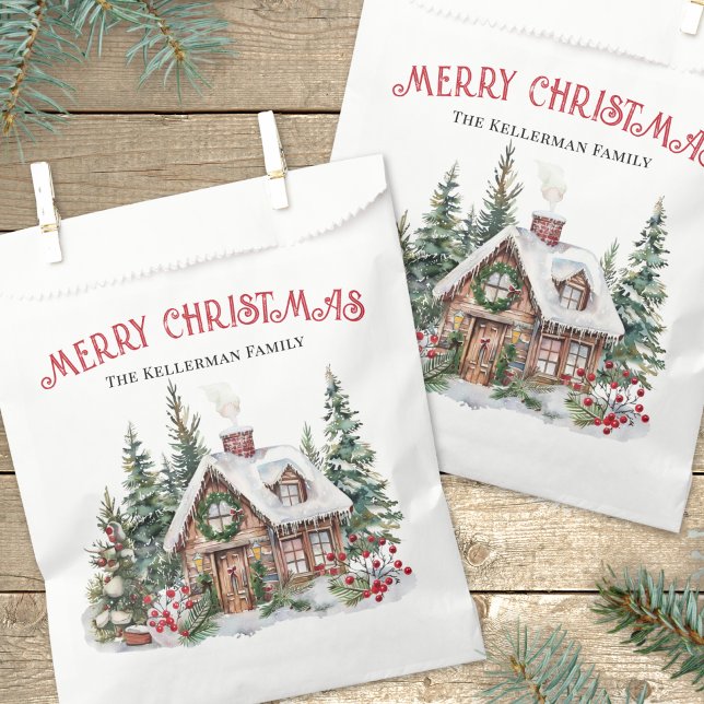 Festive Watercolor Winter Christmas Favour Bags (Festive Watercolor Winter Christmas Favor Bag)