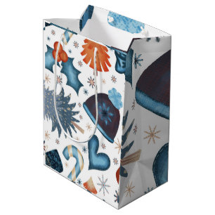 Festive Watercolor Winter Christmas Pattern Medium Gift Bag