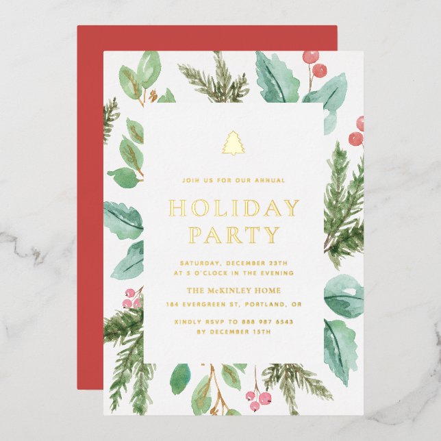 Festive Watercolor Winter Foliage Holiday Party (Front/Back)