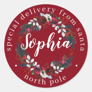 Festive Watercolor Wreath Name Classic Round Sticker