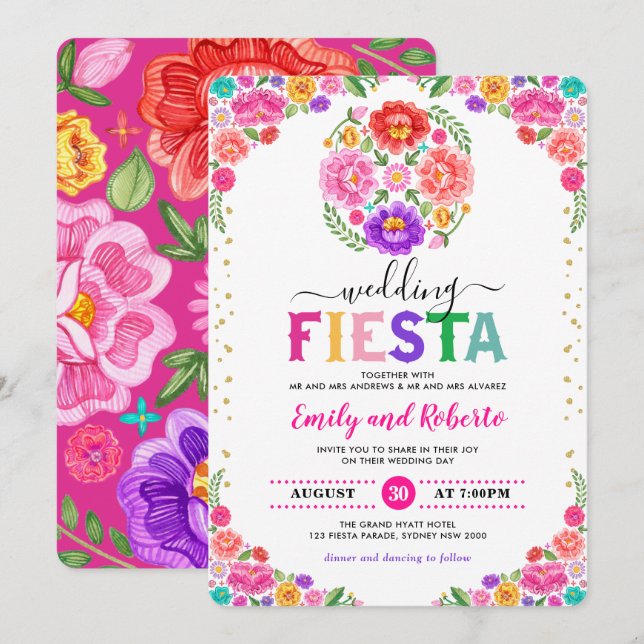 Festive Wedding Fiesta Mexican Floral Pattern Invitation (Front/Back)