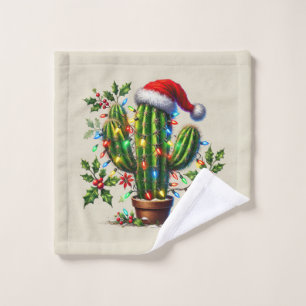 Festive Western Christmas cactus Wash Cloth