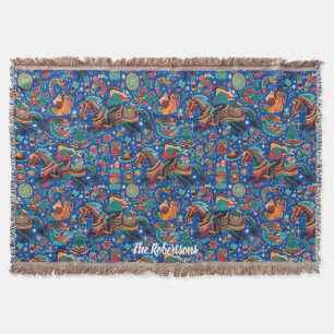 Festive Western Cowgirl Blue Christmas Throw Blanket