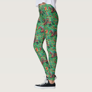 Festive Western Cowgirl Green Christmas Leggings