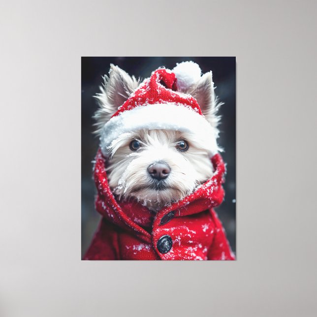 Festive Westie in the Snow Canvas Print (Front)