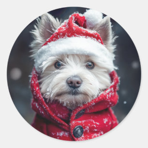 Festive Westie in the Snow Classic Round Sticker