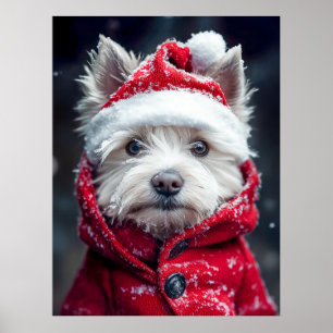 Festive Westie in the Snow Poster