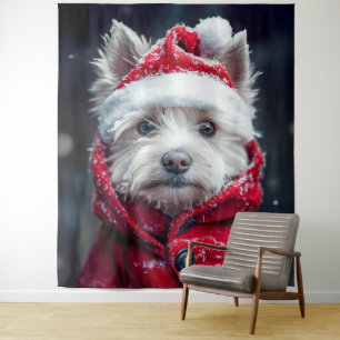Festive Westie in the Snow Tapestry