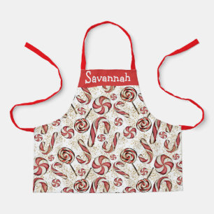 Festive Whimsical Candy Canes Glitter Cute Pattern Apron