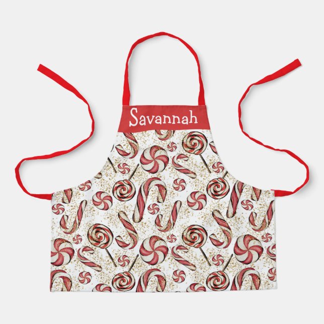 Festive Whimsical Candy Canes Glitter Cute Pattern Apron (Front)