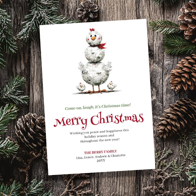 Festive Whimsical Chickens Christmas Greeting Card (Festive Whimsical Chickens Christmas Greeting Card)