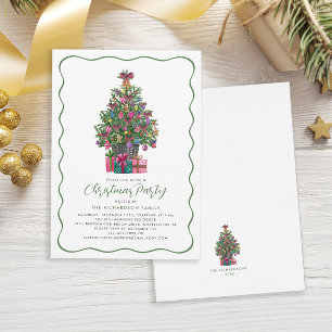 Festive Whimsical Christmas Tree Party Green Invitation