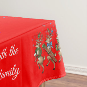 Festive Whimsical Christmas Tree Quirky Reindeers Tablecloth
