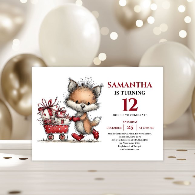 Festive whimsical fox animals print kids birthday invitation (Festive whimsical animals print kids birthday invitation

)