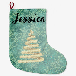  Festive Whimsical Snowflakes Christmas Tree   Large Christmas Stocking