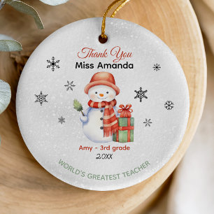 Festive Whimsical Snowman World's Best Teacher Ceramic Tree Decoration