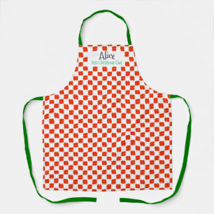 Festive White and Green Dashed Squares Apron