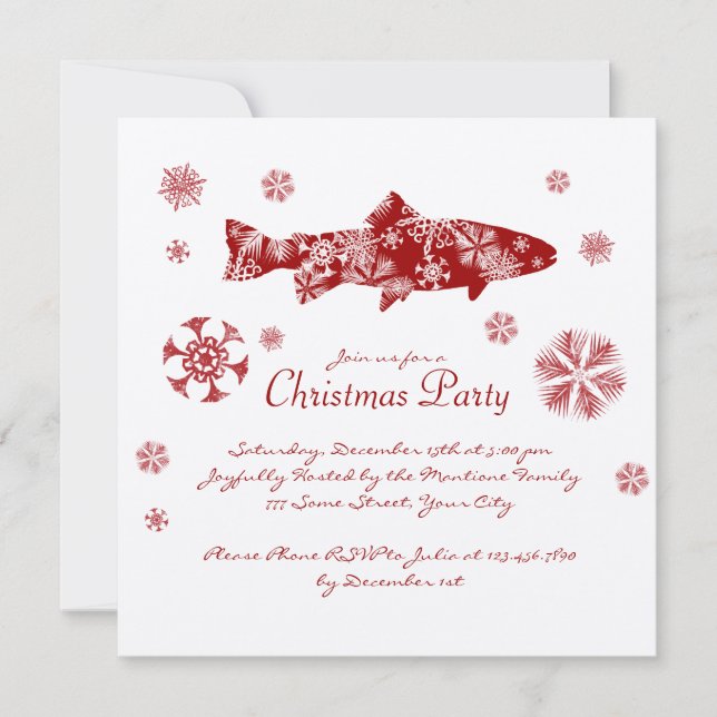 Festive White and Red Fish Christmas Party Invitation (Front)