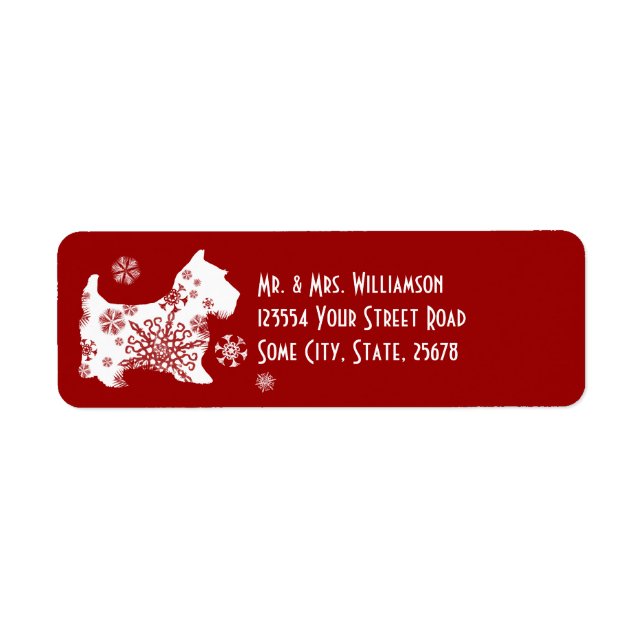 Festive White and Red Snow Dog Return Address (Front)