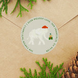 Festive White Elephant Illustrated Return Address Classic Round Sticker<br><div class="desc">Festive return address label round stickers featuring modern typography wrapped around a fun illustration of a white elephant in a chic white on cream colour scheme with fun pops of red and green. Original art and design by Annie Montgomery Design.</div>