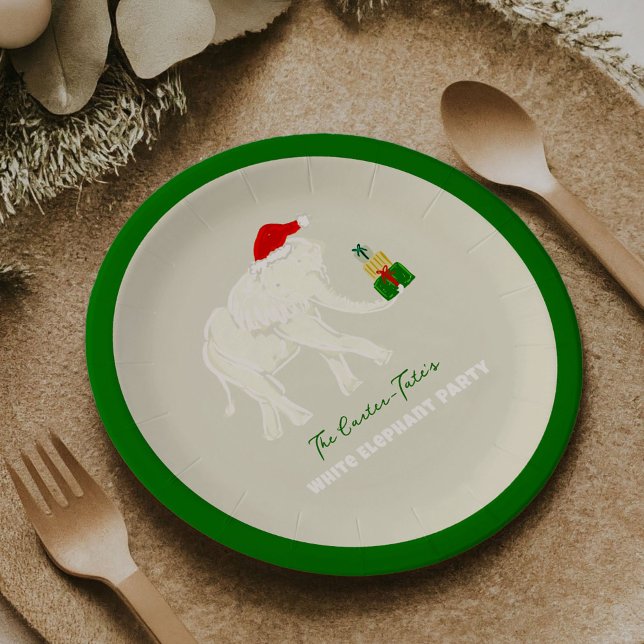Festive White Elephant Party Illustrated Custom Paper Plate (Festive White Elephant Party Illustrated Custom Paper Plates)