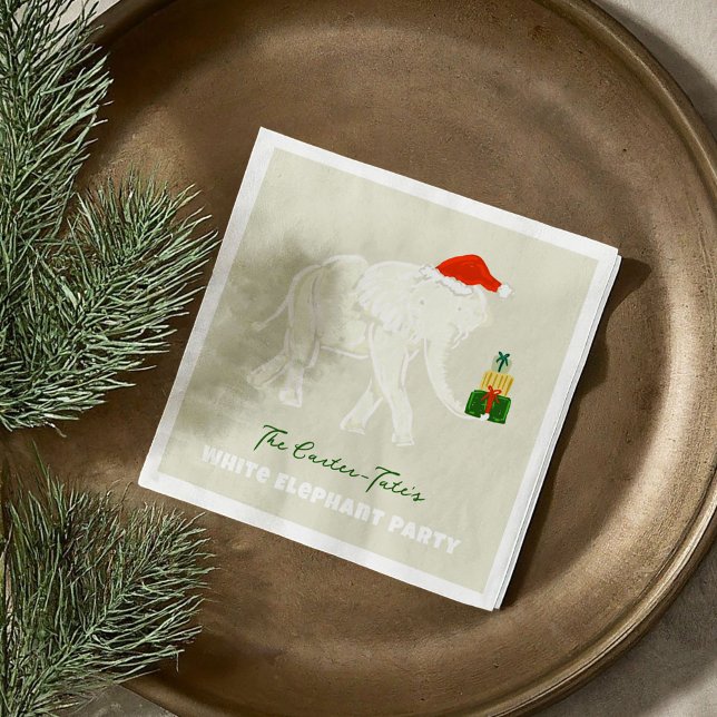 Festive White Elephant Party Illustrated Napkin (Festive White Elephant Party Illustrated Napkins)