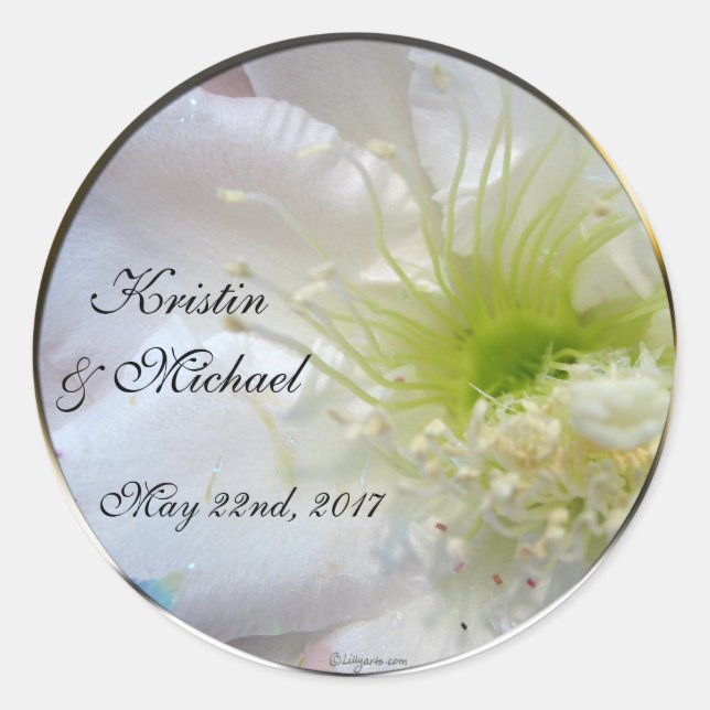 Festive White Flower Wedding Custom Envelope Seals (Front)