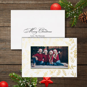 Festive White Gold Christmas Botanicals Photo Card
