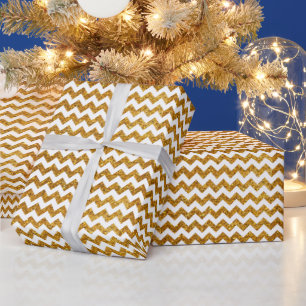 Festive white gold glitter modern chevron stripes wrapping paper