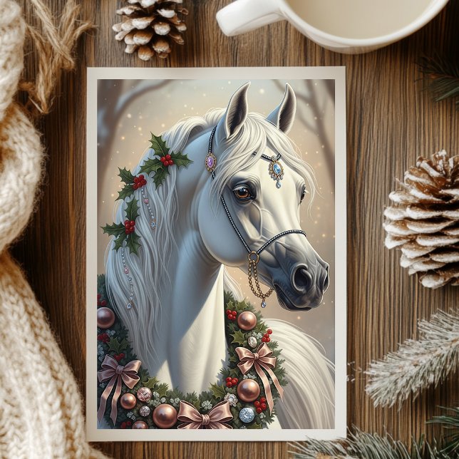 Festive White Horse Custom Christmas Holiday Card (Creator Uploaded)