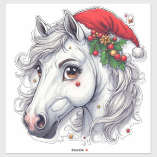 Festive White Horse Head With Red Bridle