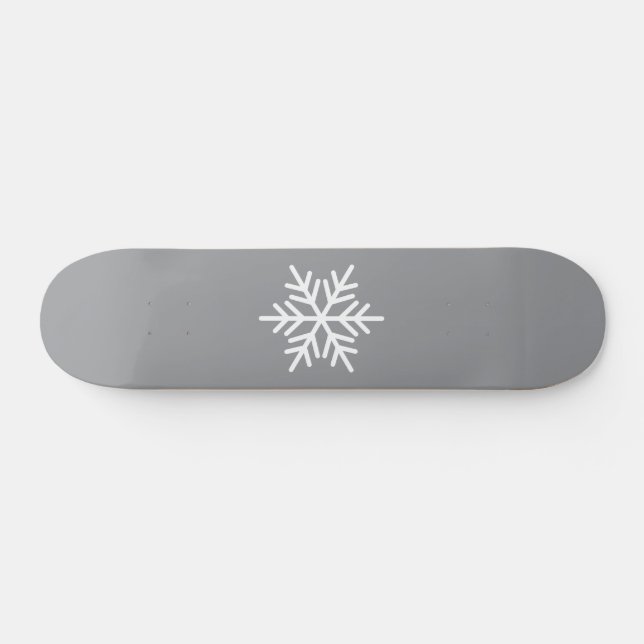 Festive White Nordic Snowflake Grey Background Skateboard (Horz)