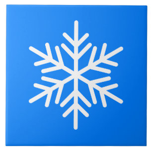 Festive White Nordic Snowflake On Bright Blue Tile