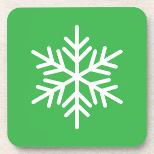 Festive White Nordic Snowflake On Bright Green Coaster