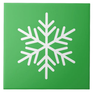 Festive White Nordic Snowflake On Bright Green Tile
